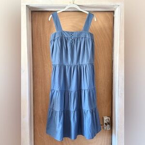 Margaret O’Leary Cotton Tiered Midi Dress Blue Sleeveless Strappy Size Small NWT